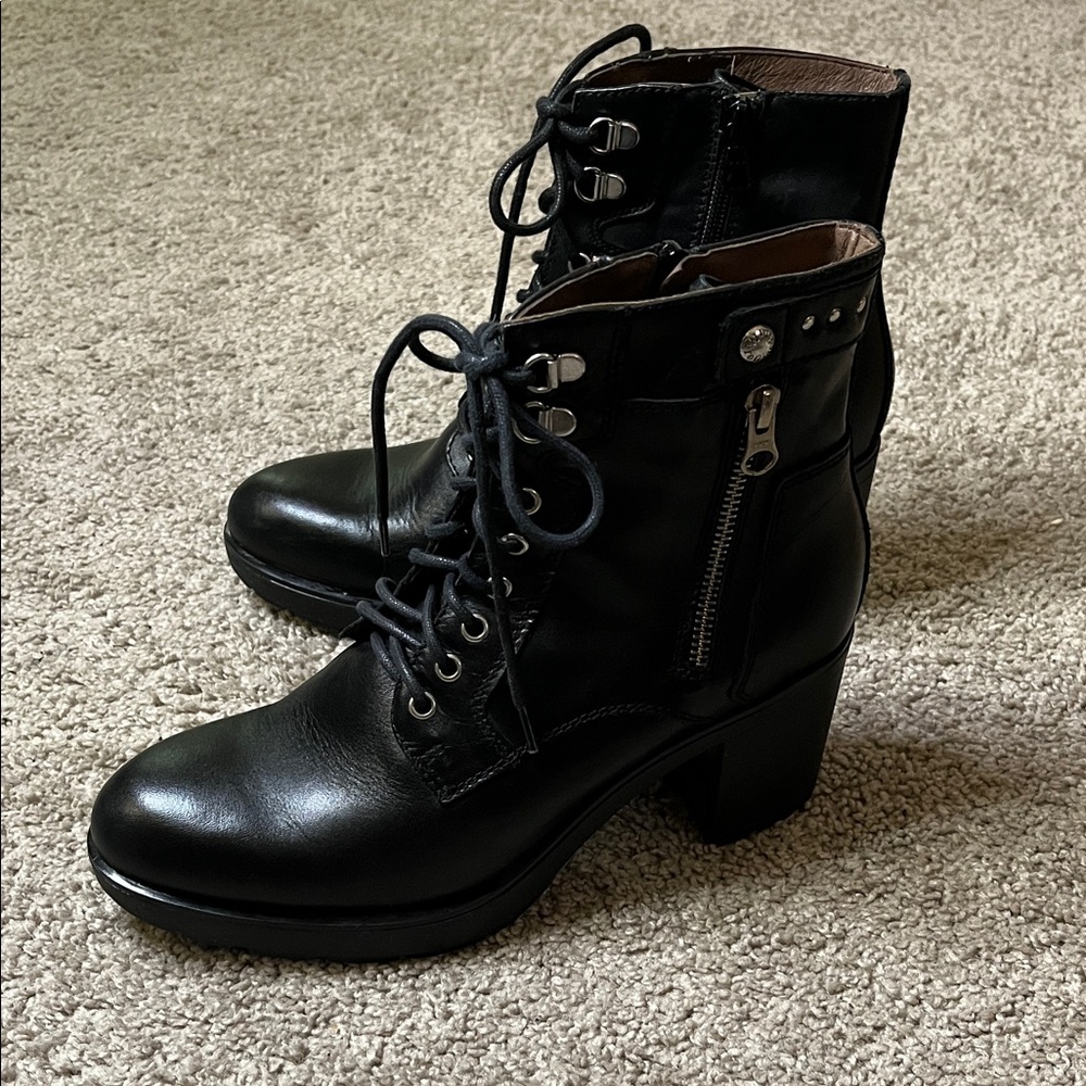 Nero Giardini Guanto Nero Women’s Black Leather Combat Boots Size 9 Eu 40 EUC